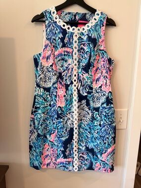 Lilly Pulitzer Mila High Tide Navy Party In Paradise Stretch Shift Dress